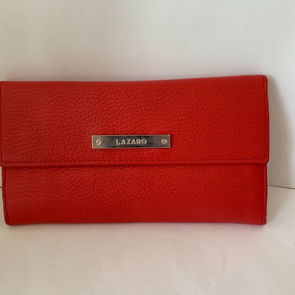 VINTAGE LAZARO RED LEATHER WALLET TRIFOLD LIKE NEW - Picture 1 of 10